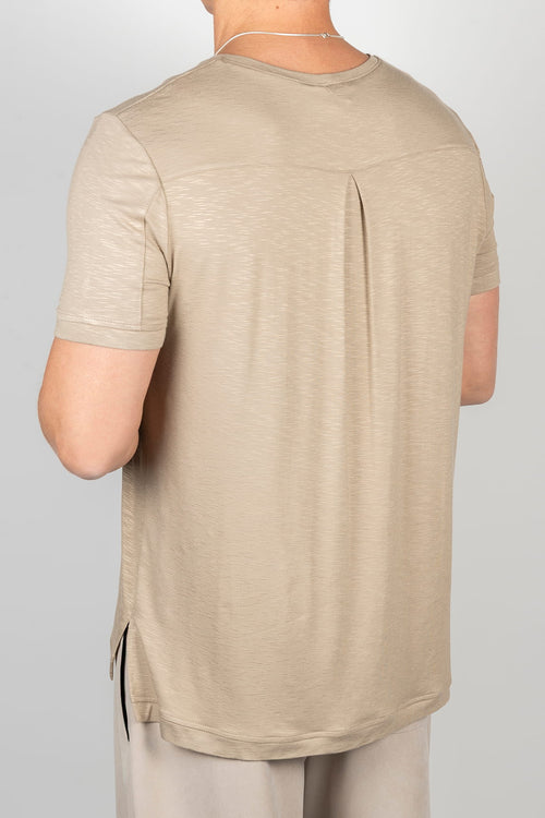 Beige short-sleeved t-shirt with pocket