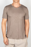 Taupe short-sleeved t-shirt with pocket